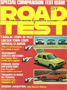 ROAD TEST MAGAZINE 1975 MAY - DE VILLE v IMPERIAL Le BARON v CONTINENTAL, TR7